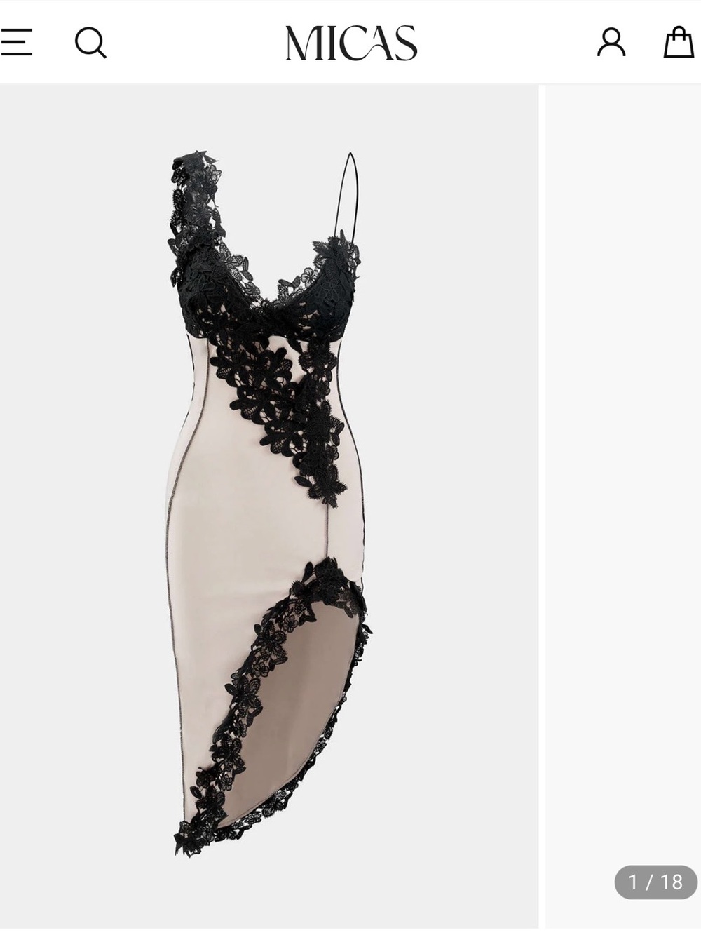 Asymmetrical Lace-Trim Slip Dress in Cream and Black - Picture 3 of 3